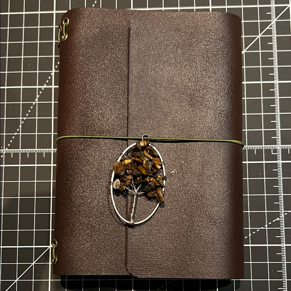 Brown trifold travellers Leather Journal with Tree Pendant
